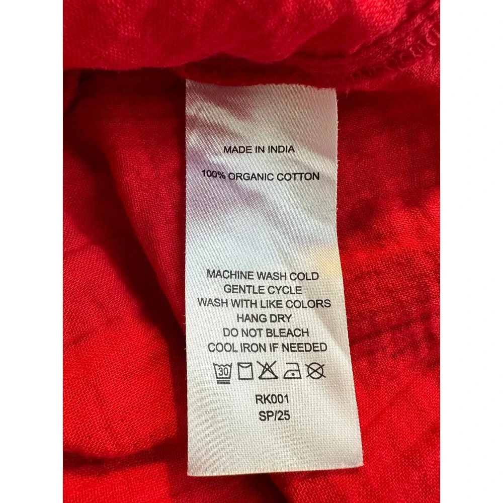 Quince Organic Cotton Gauze Tiered Midi Dress Size M Wild Cherry Red V Neck - Picture 6 of 7